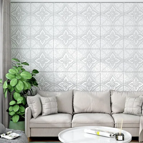 Vista 3 de ECYC Ltd 10 paneles de pared de espuma 3D autoadhesivos de 13.78 x 13.78 x 0.12 pulgadas, paneles de pared de flores 3D para despegar y pegar