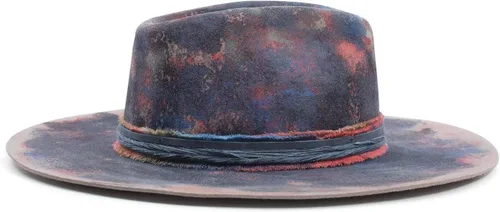 Vista 3 de RUEDIGER Sombreros Fedora de ala ancha para hombres y mujeres, 100% lana fieltro Panamá Rancher sombrero con logotipo de rayo desgastadoquemado