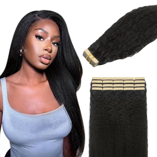 Vista 54 de Extensiones de cabello Lashey de 14 pulgadas; extensiones de cabello humano real lacio color negro azabache con trama adhesiva para mujeres, 20