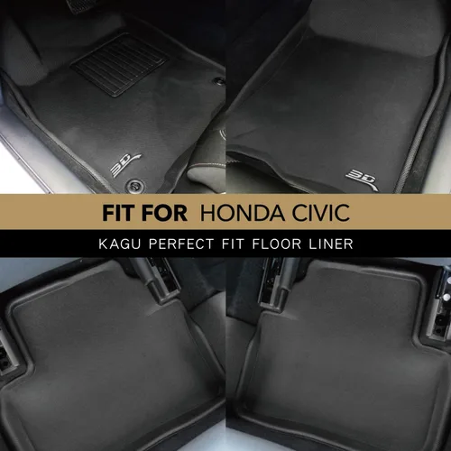 Vista 2 de 3D MAXpider Alfombrilla de ajuste personalizado Kagu (Negro) Compatible con Honda Civic 2016-2021 - Juego completo