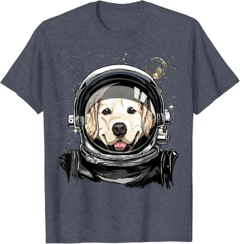 Vista 105 de Camiseta para amantes de los perros de los astronautas del espacio exterior Golden Retriever Lover, Negro