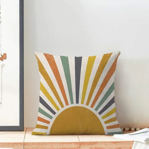Vista 3 de AEIOAE Summer Sunshine - Juego de 2 fundas de almohada de 16 x 16 pulgadas, diseño de rayas amarillas, diseño bohemio, arco iris, sol