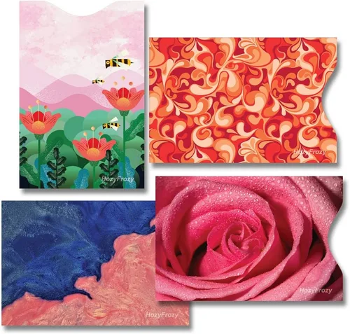 Vista 2 de 8 fundas de bloqueo RFID, soporte antirrobo, protector de tarjeta de crédito, fácil de reconocer, diferentes diseños y artes, rojo y rosa