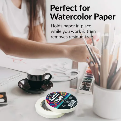 Vista 7 de HIPPIE CRAFTER Paquete de 3 cintas blancas para artistas, cinta adhesiva extraíble para papel de acuarela, pintura, dibujo, marco de lienzo, sin