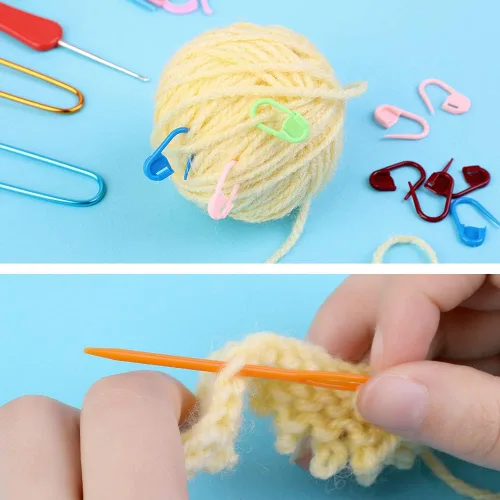 Vista 7 de JUPEAN Accesorios completos para tejer, kit de suministros para tejer con marcadores de puntada, agujas de coser de plástico, agujas de cable