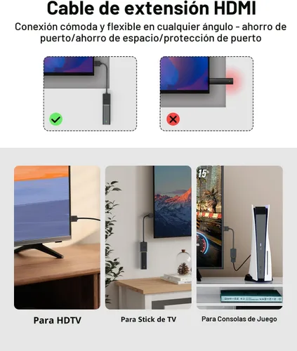 Vista 2 de VCE Paquete de 2 adaptadores HDMI macho a hembra giratorios HDMI extensión convertidor chapado en oro para Google Chrome Cast, Roku Streaming Stick