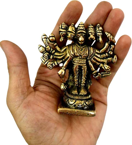 Vista 8 de Craftsofindia® Panchmukhi Hanuman - Estatua pequeña de latón, decoración divina, escultura hindú hecha a mano de 2.5 pulgadas para el altar