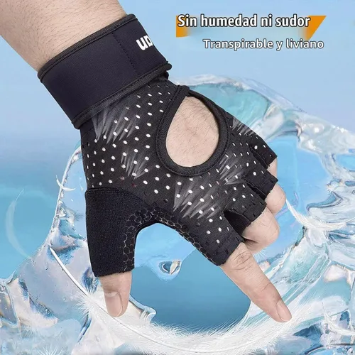 Vista 2 de ihuan Guantes transpirables para levantamiento de pesas: soporte de muñeca para ejercicio sin dedos Mejora la protección de la palma Agarre