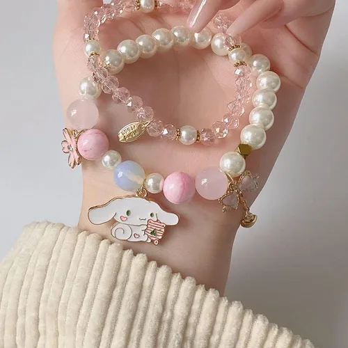Vista 3 de ANZWTLOYY Juego de pulseras Kawaii con cuentas de cristal, pulseras de perlas de dibujos animados para niñas y mujeres, joyería de amistad, Cristal