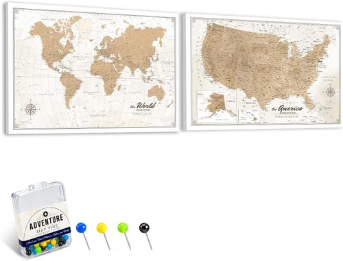 Vista 73 de IPIC - Lienzo con mapas de EE. UU. para decoración de pared, mapa con pin de empuje para marcar viajes, mapa de viaje impreso de EE. UU.