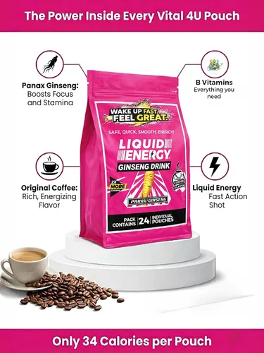 Vista 7 de VITAL 4U Liquid Energy Shot - Bolsas de cafeína listas para beber con Panax ginseng y vitaminas B