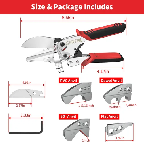 Vista 16 de GARTOL Ratchet Miter Shears, 45°-135° Adjustable Multi-Angle Cutter for Molding, Trim & Quarter Round – Precision Hand Tool for PVC & Soft Wood
