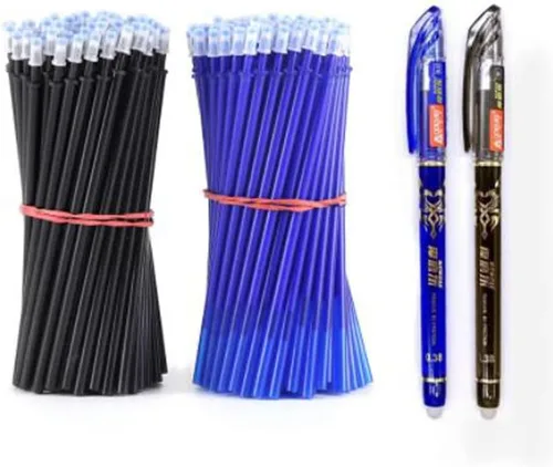 Vista 3 de Juego de 2 + 50 bolígrafos de gel de tinta azul y negra de 0.020 in, borrable, con mango lavable, escritura escolar, papelería, tinta de gel (negro)