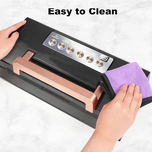 Vista 4 de Máquina automática de sellado al vacío de alimentos de acero inoxidable negro, sellador al vacío comercial para alimentos con doble sello térmico a