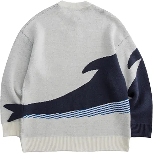 Vista 2 de Aelfric Eden Suéter de punto de gran tamaño para hombre, diseño de retazos de color, unisex, de llama azul, manga larga, suéteres casuales