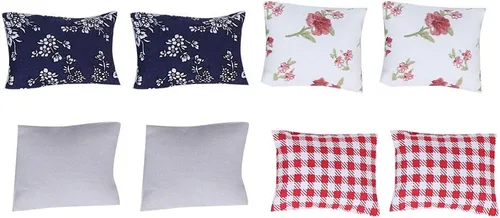 Vista 7 de Almohada de muñeca 1:12, 8 piezas de tela suave, mini almohadas ligeras, modelo de casa de muñecas en miniatura, accesorio de juguete