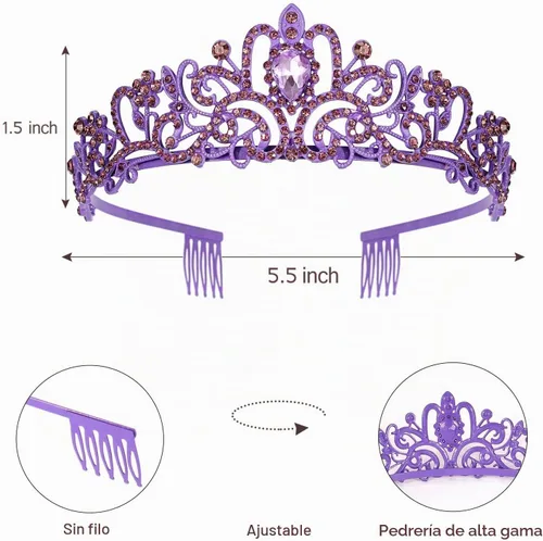 Vista 6 de Tiara - Banda de cumpleaños con corona de reina de diamantes de imitación, Metal, Cristal Tiara de cumpleaños 22