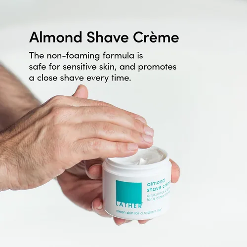 Vista 2 de LATHER Crema de afeitar de almendras para pieles sensibles Crema de afeitar sin fragancia para mujeres y hombres Crema de afeitar hidratante e