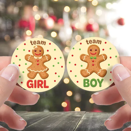 Vista 2 de Gingerbread Revelación de Género Fiesta, Adhesivos de Galleta Navideña para Equipo Niño o Equipo Niña - 40 Etiquetas, Navidad Oh Snap ¿Qué se está