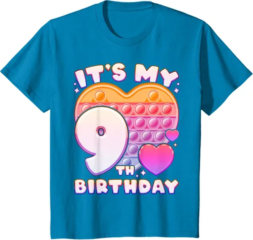 Vista 46 de Pop-it Birthday Girl 9 años de edad, Push it Pop Fidget Bubble Camiseta, Negro