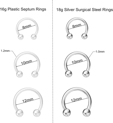 Vista 2 de NZDLM Clear & Gold - Anillos para tabique de 0.56 oz y 0.63 oz, anillos de nariz para tabique para mujeres y hombres, kit de anillos de septum