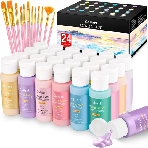 Vista 9 de Caliart - Juego de pintura acrílica iridiscente de 24 colores camaleón con 12 pinceles Craft Painting kit for Adults Artists Beginners, Rich