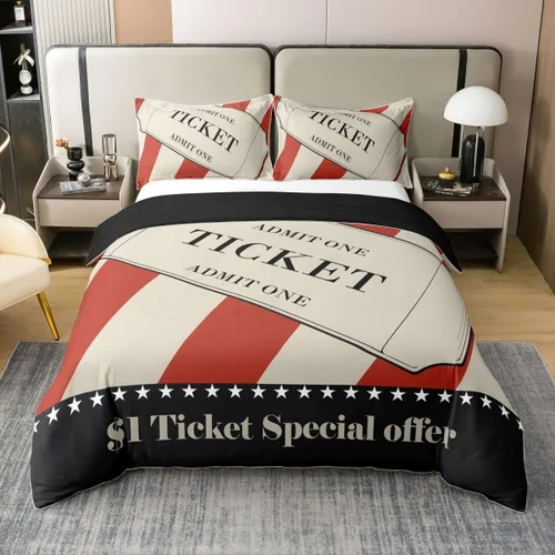 Vista 18 de Homewish Theater Cinema Poster 100% Cotton Duvet Cover Twin Size,Retro Movie Bedding Set 2Pcs for Kids Girls Boys Room Decor,Popcorn Comforter Cover