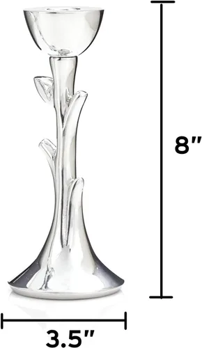 Vista 2 de nambe Candelabros de sábado del árbol de la vida, portavelas de metal de 8 pulgadas, portavelas decorativos modernos para mesa o mantel de Shabat