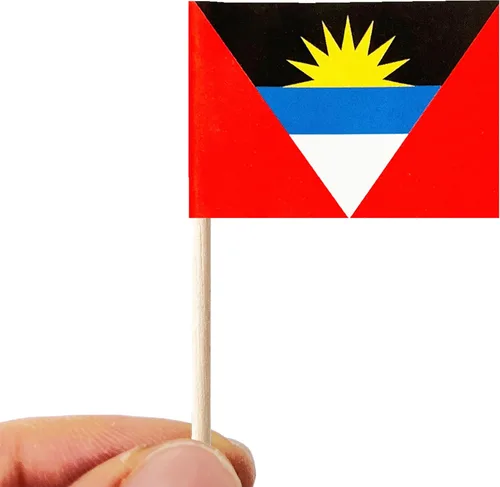 Vista 3 de stidsds 100 banderas de Antigua y Barbuda con palillos de dientes de Antigua y Barbuda, mini adornos pequeños para cupcakes de Antigua y Barbuda