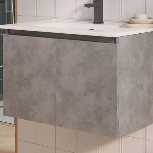 Vista 4 de DAX Malibu - Armario de tocador individual con lavabo Onix, 28 pulgadas, cemento