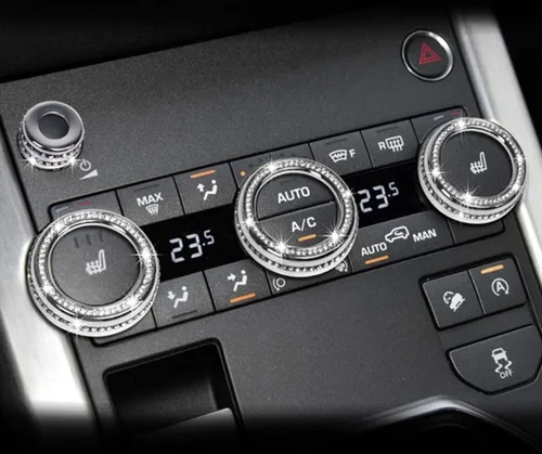 Vista 2 de Cubierta de perilla de CA accesorios brillantes para interior de automóvil, 4 unidades, compatibles con Range Rover Evoque 2013-2019 (plateado)