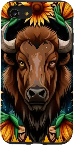Vista 18 de American Bison with Sunflower Wreath Kansas State Tattoo Art Case for iPhone XR