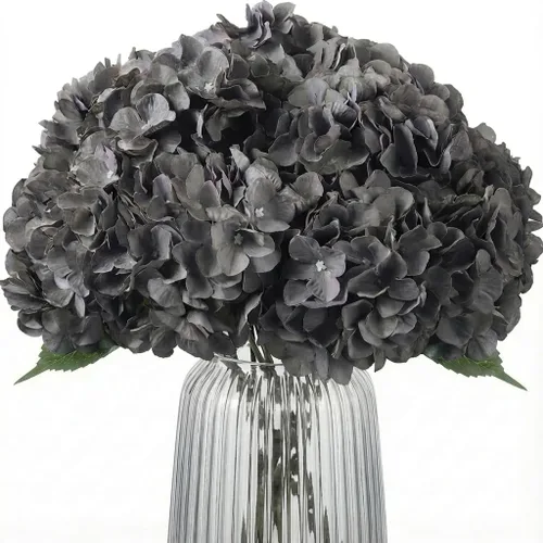 Vista 24 de 2 ramos de flores artificiales de hortensias de seda negra de 20 pulgadas