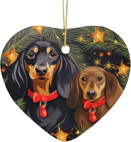 Vista 10 de Dachshund - Adorno de cerámica de Navidad para perro, diseño de animales lindos 2023, adorno de vacaciones para el hogar, decoración de árbol