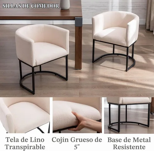 Vista 4 de RIVOVA - Silla tapizada para comedor, silla lateral moderna de barril, sillas tapizadas para comedor, silla cómoda para cocina, silla lateral