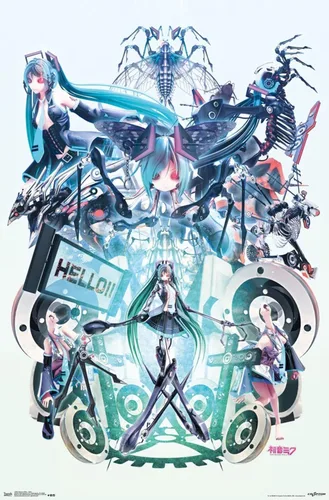 Vista 18 de Trends International Hatsune Miku - Póster de pared Hello, 14.725 x 22.375 pulgadas, versión con marco de madera tipo granero
