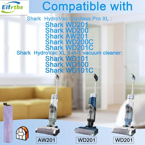 Vista 2 de Paquete de 4 cepillos y filte de repuesto WDB1F2 para aspiradora Shark WD101 WD201 WD100 WD200 AW201 WD200C WD201C WD101C AW261 wd160 HydroVac XL 3