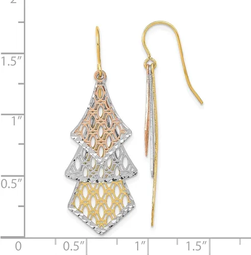 Vista 2 de Diamond2Deal Aretes colgantes de filigrana de oro tricolor de 14 quilates joyería fina para mujer L-1772in W-0591in Metal