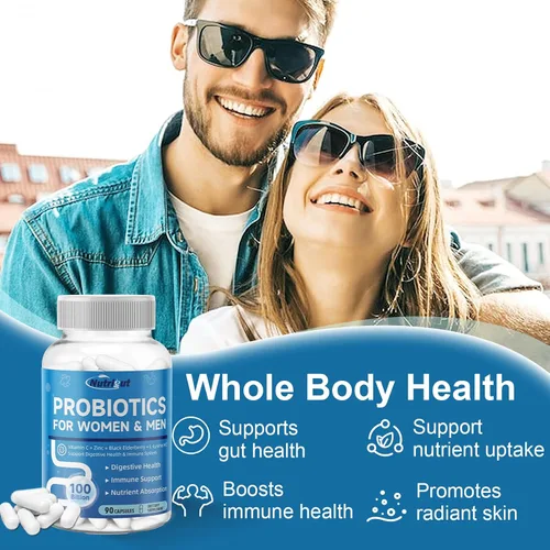 Vista 6 de Probióticos para mujeres y hombres para la salud digestiva con 100 mil millones de UFC, probióticos para mujeres y hombres para la salud intestinal