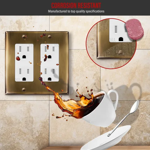 Vista 4 de ENERLITES Placa decorativa doble de metal para interruptor o receptáculo, placa de pared de acero inoxidable, resistente a la corrosión