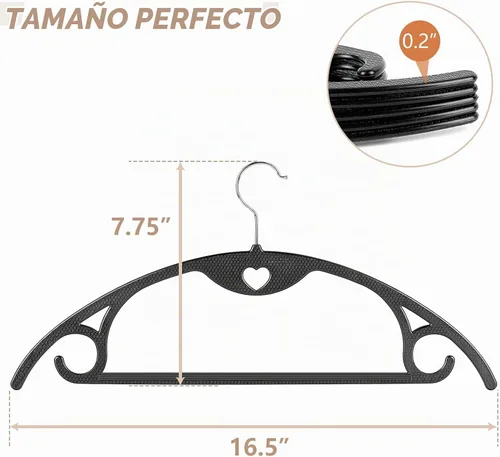 Vista 8 de Perchas de plástico negras para ropa, paquete de 30 Negro