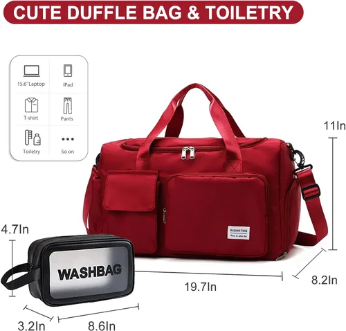 Vista 128 de Pequeña bolsa de gimnasio para mujer, bolsa de viaje con compartimento para zapatos