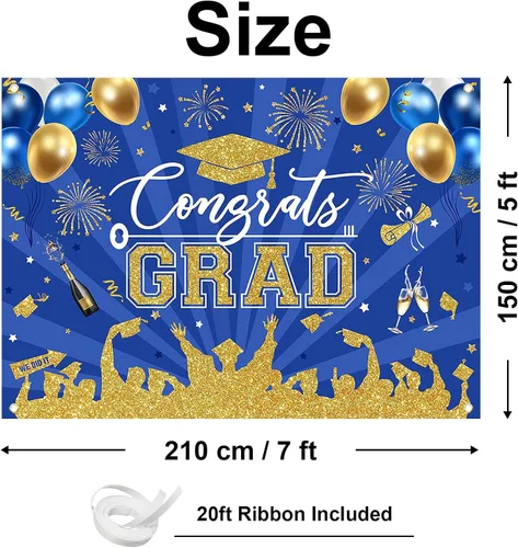 Vista 2 de Avezano Fondo de graduación Congrats Grad, decoraciones de fiesta de graduación de clase de 2026, fondo de sesión de fotos, felicitaciones