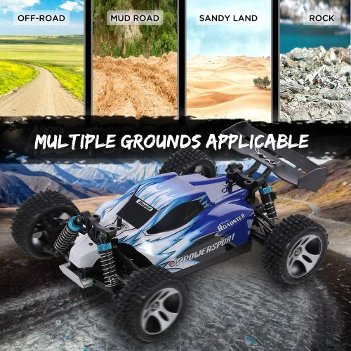 Vista 4 de GoolRC WLtoys A959 RC Car, 1:18 Escala 2.4Ghz Vehículo de Control Remoto Camiones todoterreno, 4WD 45KM/H Carreras de Alta Velocidad Buggy Car RTR