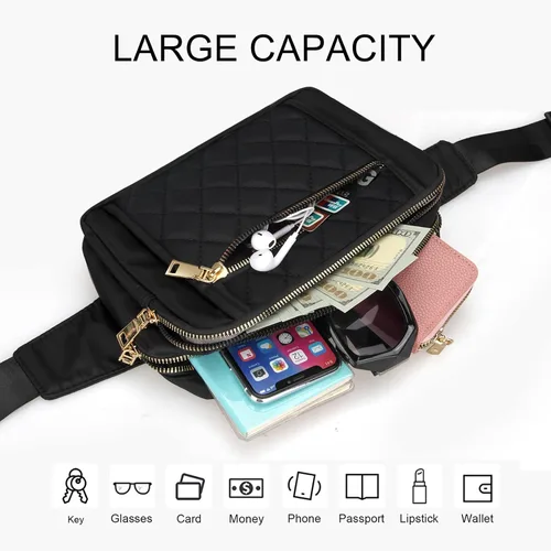 Vista 7 de Lindas Riñoneras Grandes para Mujer Bolso de Cintura Cruzado de Nylon Riñonera de Moda Diseñador Riñonera de Entrenamiento Senderismo Riñonera