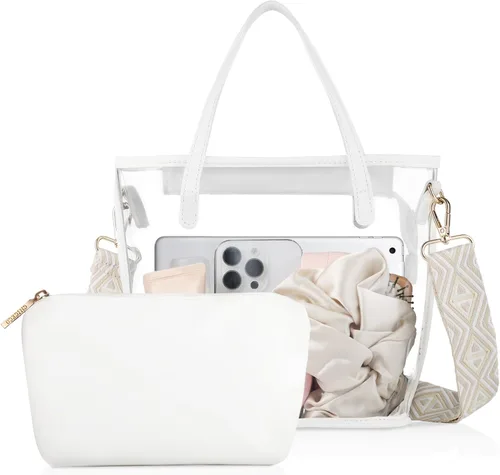 Vista 9 de CHICECO Bolsa transparente para mujer, bolsa transparente para eventos de estadio con correas ajustables, bolsa de mano para deportes, conciertos