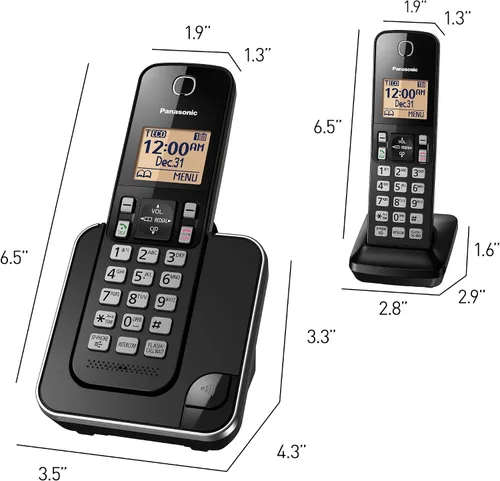 Vista 2 de Panasonic KX-TGC352B Sistema de teléfono inalámbrico expandible con pantalla retroiluminada ámbar, 2 teléfonos (negro)