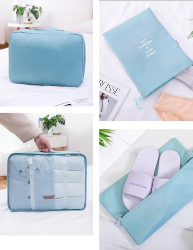 Vista 5 de GuaziV Juego de 9 cubos de embalaje bolsas de equipaje de viaje con bolsa de aseo colgante azul