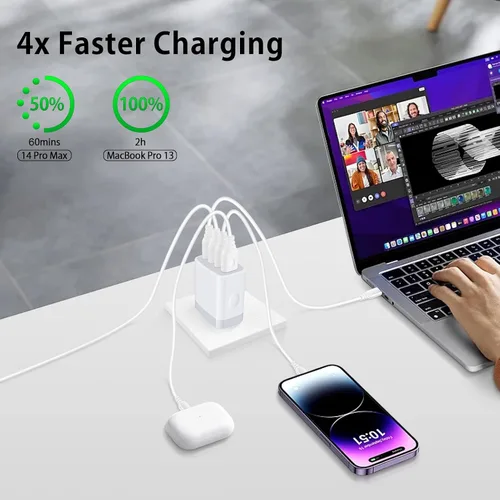 Vista 2 de Bloque de cargador USB, paquete de 2 enchufes USB para toma de pared, cubo Blanco
