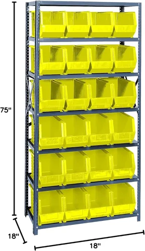 Vista 281 de Quantum QSBU-245BK Heavy Duty Shelving Unit with (7) Shelves and (24) QUS245 Black Bins for Garage Warehouse Storage Distribution 400 lb Load